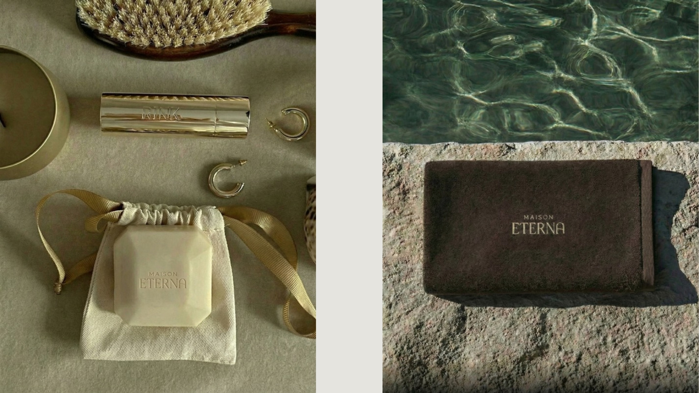 Savon et serviette brodés au logo Maison Eterna