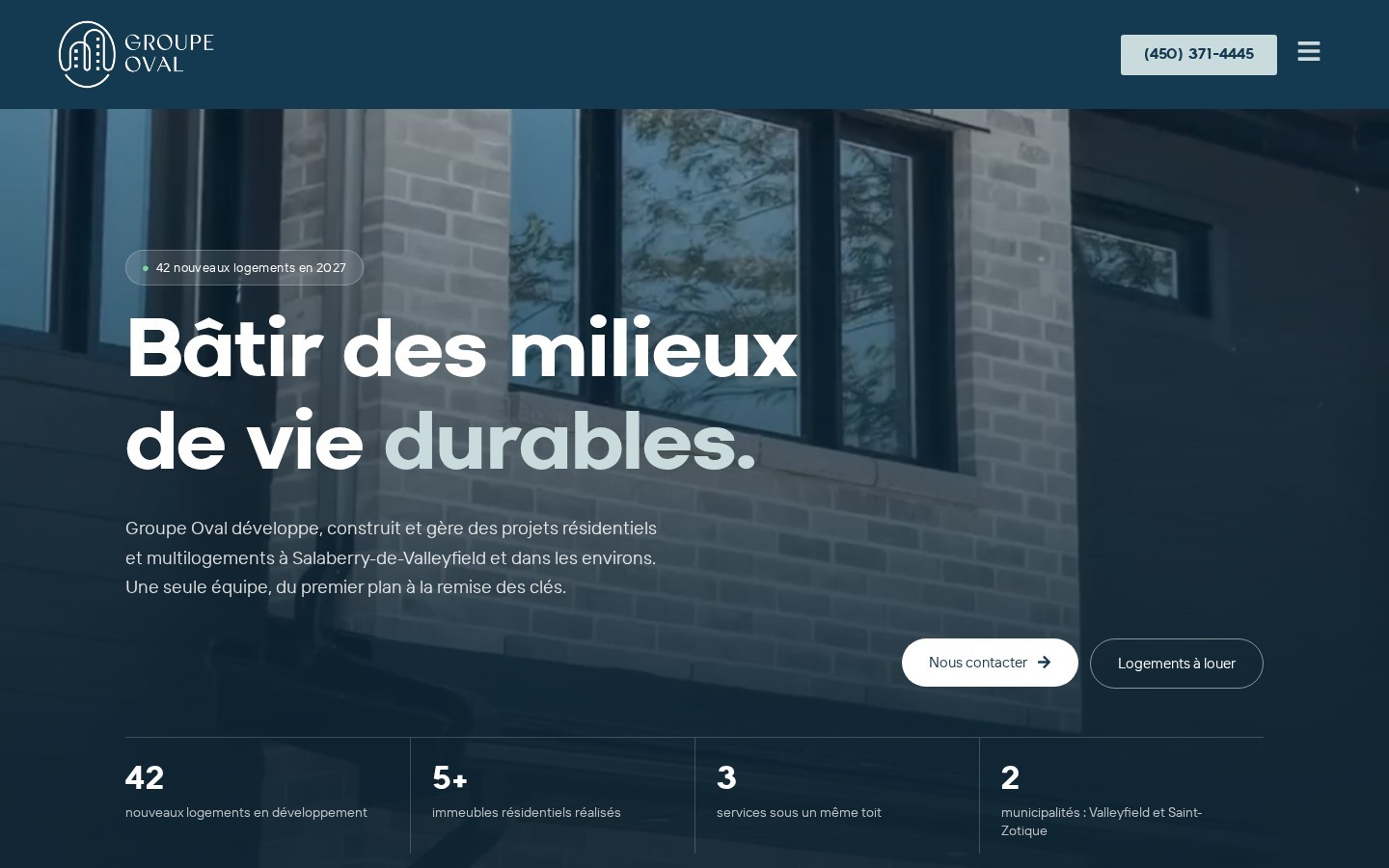 Page d’accueil du site de Groupe Oval